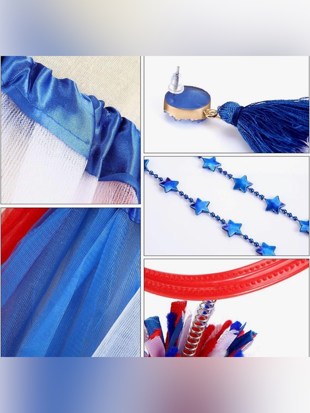 New! 6 Pcs 4th of July Tutu Set With  Red White and Blue Accessories - Picture 4 of 11